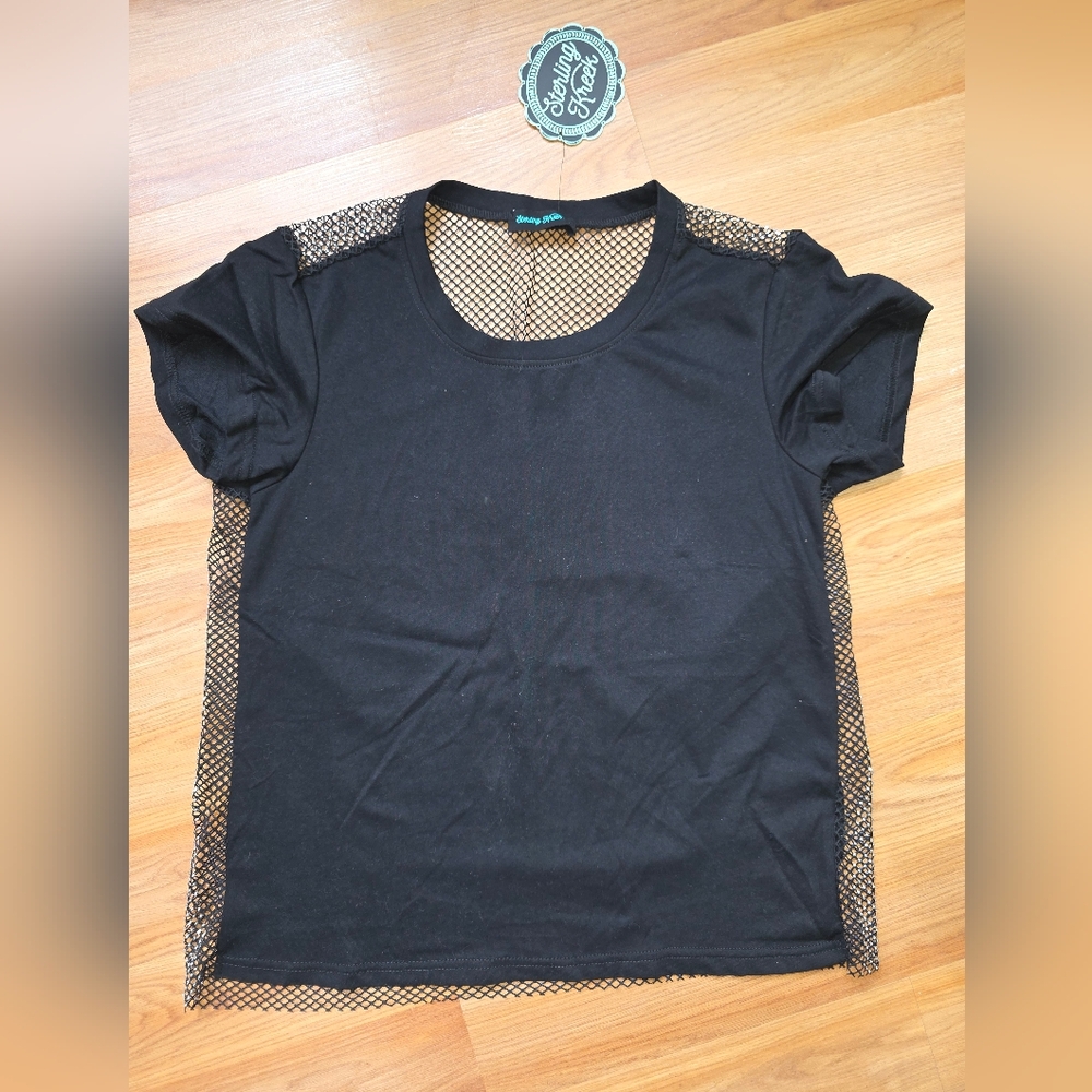 Black Mesh and Rhinestone Top - Small - Sterling Kreek - NWT